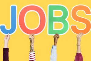 Jobs, Buchstaben, Hände, Worte, bunt